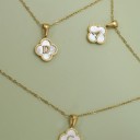 D 18k Stainless Steel Mother of Pearl Clover Initial Necklace