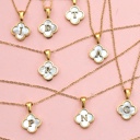  18k Stainless Steel Mother of Pearl Clover Initial Necklace