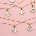 C 18k Stainless Steel Mother of Pearl Clover Initial Necklace