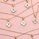  18k Stainless Steel Mother of Pearl Clover Initial Necklace