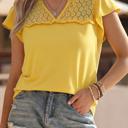  Sheer Lace Split Neck Ruffle Blouse | S-XL
