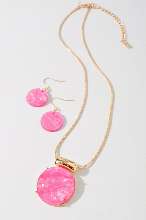 Acetate Round Pendant Necklace & Earrings Set