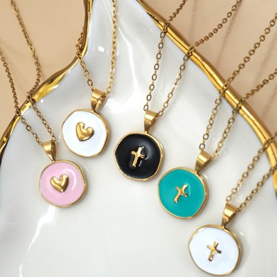 18k Stainless Steel Cross & Heart Necklace