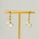  18k Stainless Steel Pearl & Clover Charm Hoops