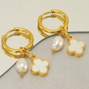  18k Stainless Steel Pearl & Clover Charm Hoops