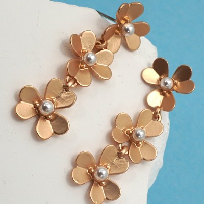 Matte Gold Flower Cascade Drop Earrings