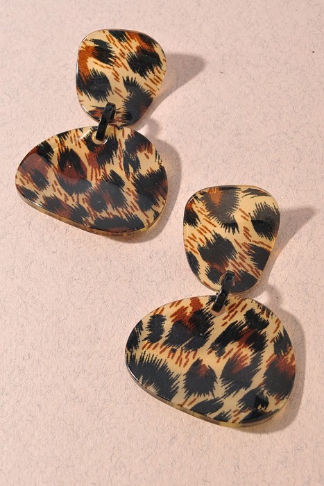 Animal Print Organic Shape Link Dangle Earrings