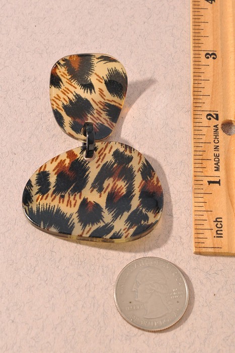 Animal Print Organic Shape Link Dangle Earrings