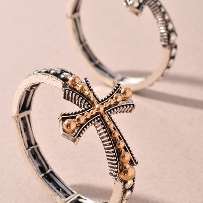 Western Style Rustic Cross Ball Bead Stretch Bracelet