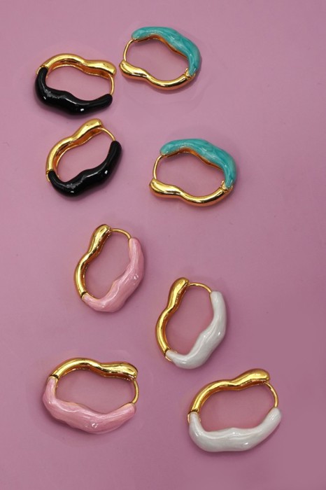 Geometric Oval Shape Epoxy Edge Hoop Earring