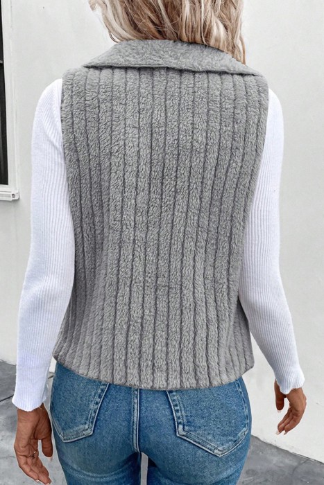 Collared Open-Front Teddy Vest | S-XL