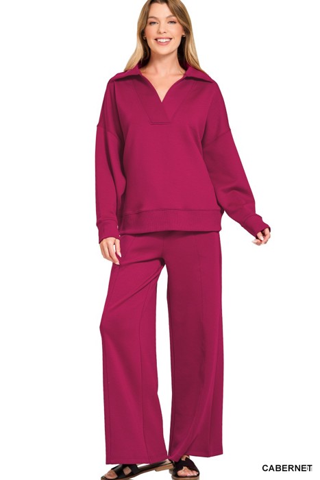 Cozy Scuba Collared Pullover & Pants Set