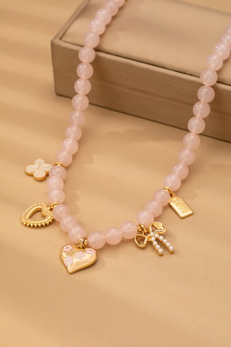 Beaded Charm Necklace-heart Bow Clover