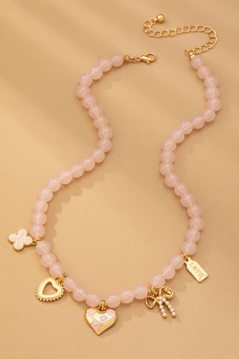Beaded Charm Necklace-heart Bow Clover