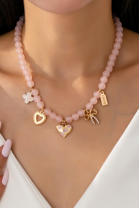 Beaded Charm Necklace-heart Bow Clover
