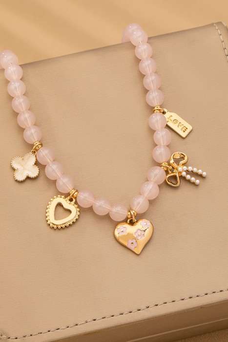 Beaded Charm Necklace-heart Bow Clover