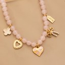  Beaded Charm Necklace-heart Bow Clover