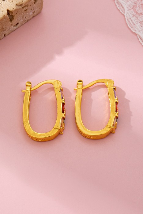 Rainbow Gemstone Bar Hoop Earrings
