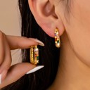  Rainbow Gemstone Bar Hoop Earrings