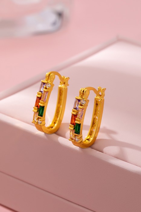 Rainbow Gemstone Bar Hoop Earrings