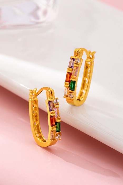 Rainbow Gemstone Bar Hoop Earrings