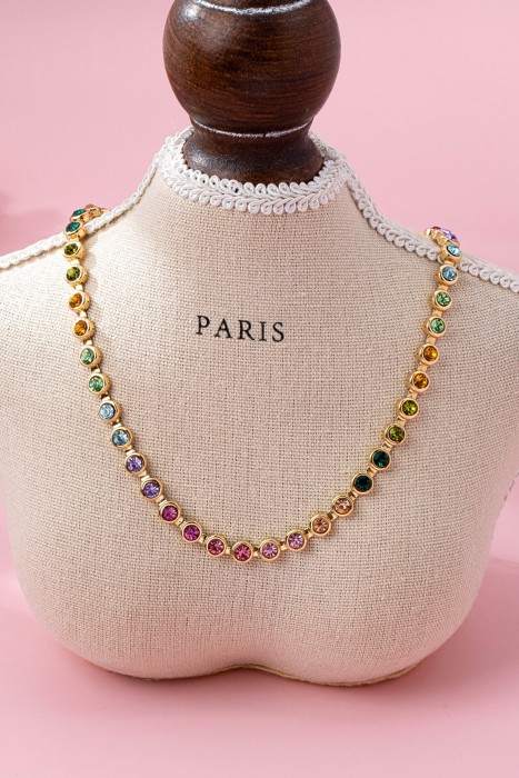 Rainbow Bezel-set Gemstone Tennis Necklace