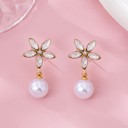  Glass Crystal Star-flower & Round Pearl Earrings