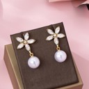  Glass Crystal Star-flower & Round Pearl Earrings