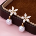  Glass Crystal Star-flower & Round Pearl Earrings