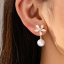  Glass Crystal Star-flower & Round Pearl Earrings