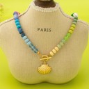 Rainbow Beaded Seashell  Toggle Charm Necklace