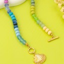  Rainbow Beaded Seashell  Toggle Charm Necklace