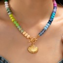  Rainbow Beaded Seashell  Toggle Charm Necklace