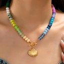  Rainbow Beaded Seashell  Toggle Charm Necklace