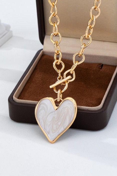 White Inlay Heart Toggle Necklace