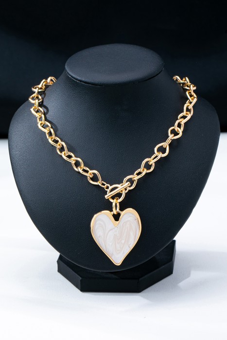 White Inlay Heart Toggle Necklace
