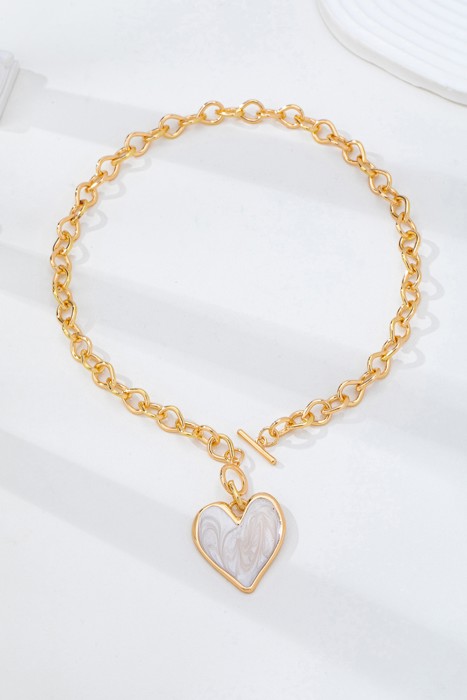 White Inlay Heart Toggle Necklace