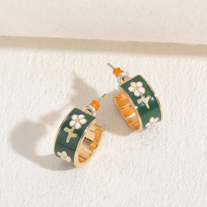 Garden Meadow Flower Enamel Huggie Hoop Earrings