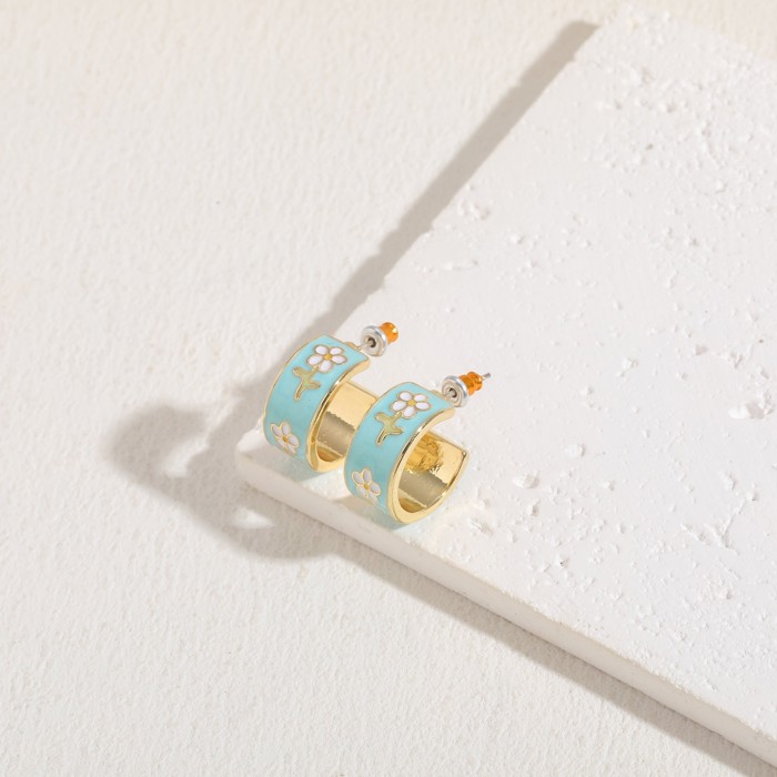 Garden Meadow Flower Enamel Huggie Hoop Earrings