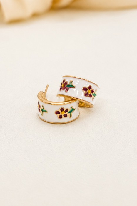 Garden Meadow Flower Enamel Huggie Hoop Earrings