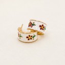 White Garden Meadow Flower Enamel Huggie Hoop Earrings