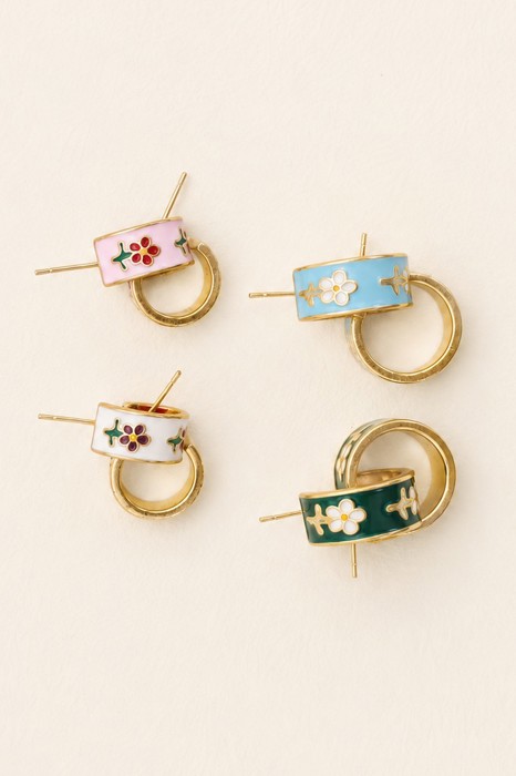 Garden Meadow Flower Enamel Huggie Hoop Earrings