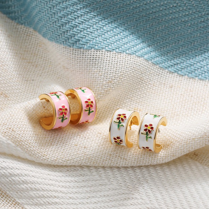 Garden Meadow Flower Enamel Huggie Hoop Earrings