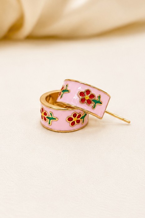 Garden Meadow Flower Enamel Huggie Hoop Earrings
