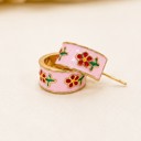 Pink Garden Meadow Flower Enamel Huggie Hoop Earrings