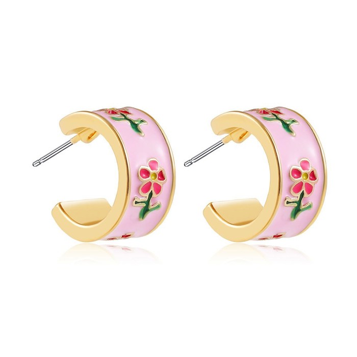Garden Meadow Flower Enamel Huggie Hoop Earrings