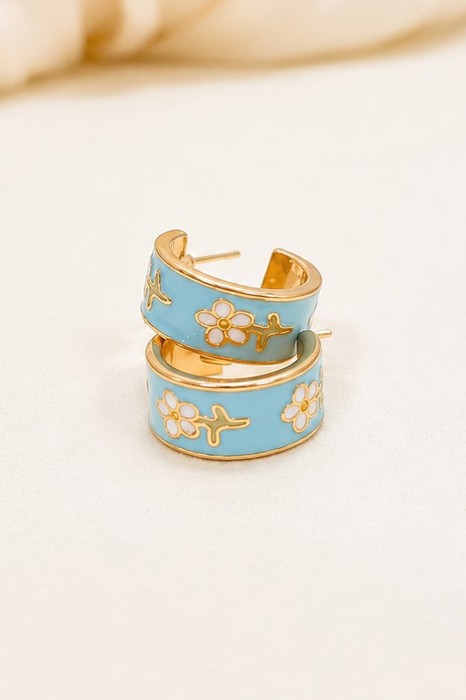 Garden Meadow Flower Enamel Huggie Hoop Earrings