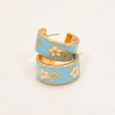 Blue Garden Meadow Flower Enamel Huggie Hoop Earrings