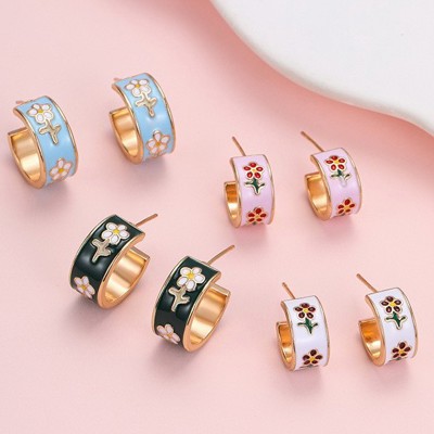 Garden Meadow Flower Enamel Huggie Hoop Earrings