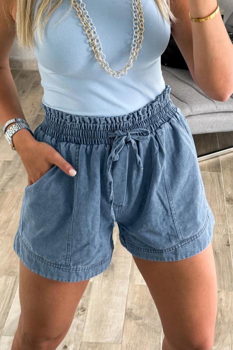 Smocked Waist Denim Shorts | S-XL